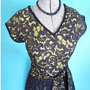 M 40s Bumble Bee Dress in Black Lace Yellow  Satin